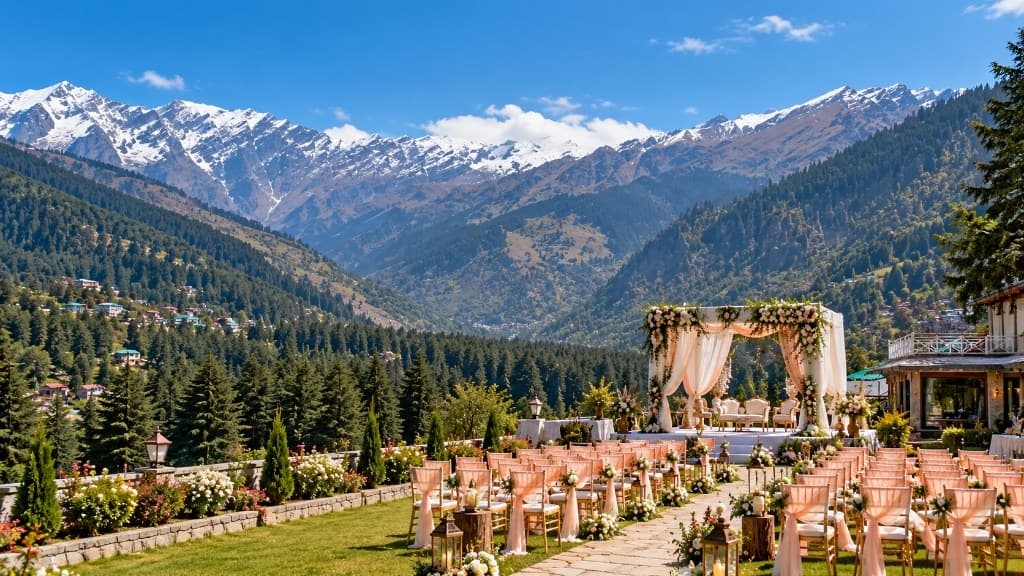 Riverside mountain wedding venue in Manali